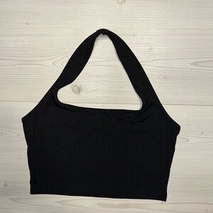 Black Ribbed Halter Top